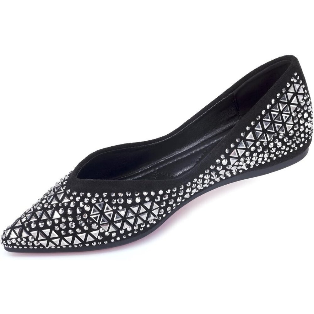 Women's Black Rhinestones Flats Pointed Toe Ballet Dress Shoes Comfort
